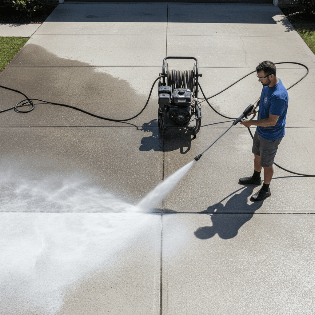 Pressure washing driveways and siding